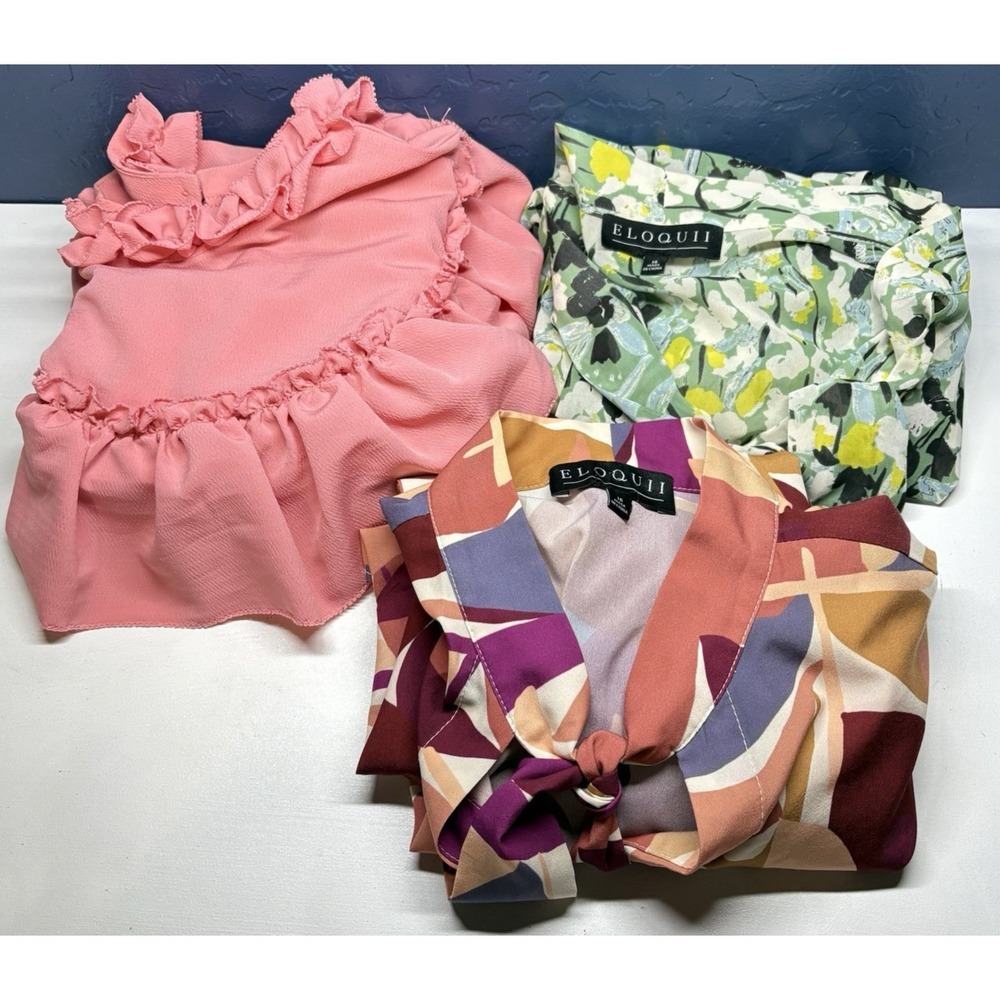 ELOQUII Women‎ Bundle of 3 Blouses Sz 16 Multicolor Office Professional 51-25
